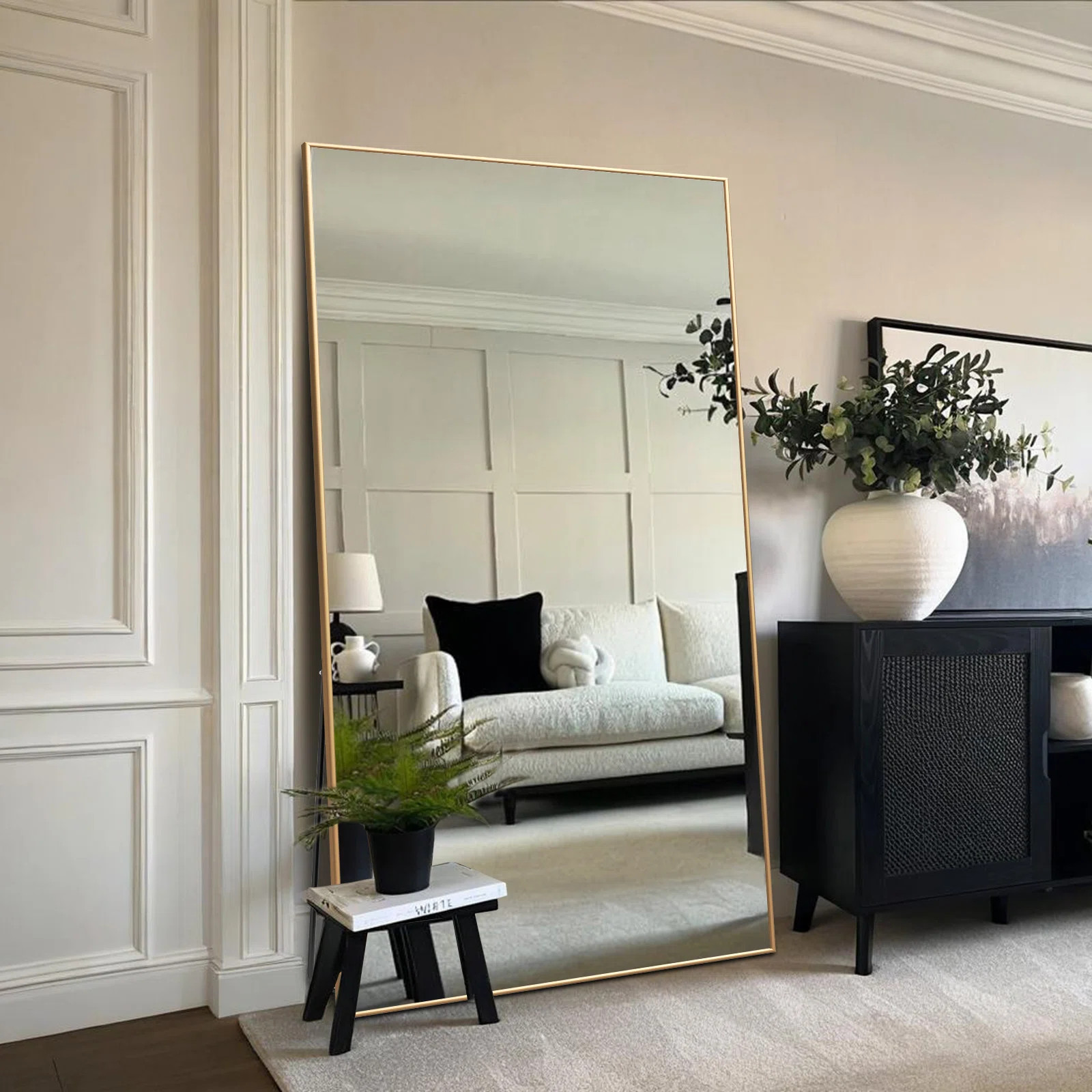 Oversized Rectangle Metal Full Length Mirror Wall Mirror Hanging Or Leaning With Stand | Wayfair North America