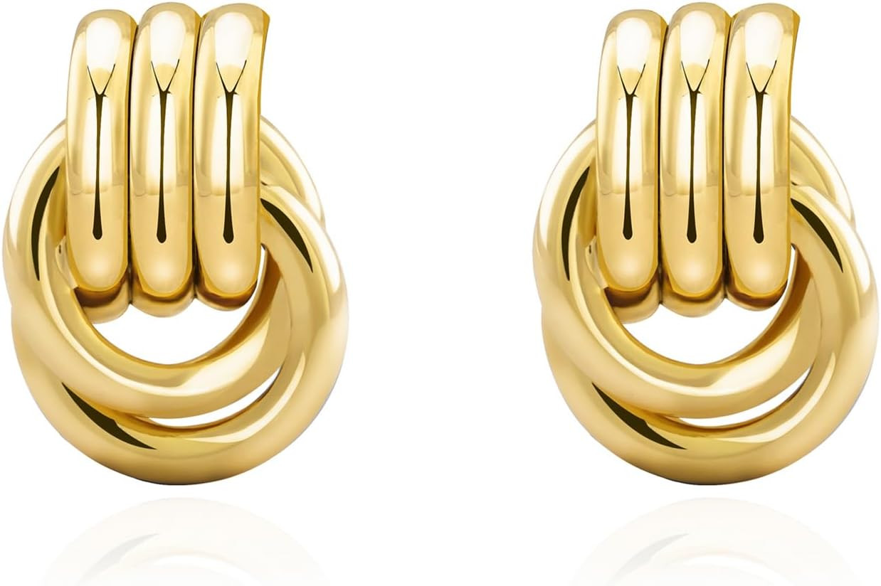 NIXMAX Chunky Gold Knot Earrings for Women Trendy Statement Dangle Earrings | Amazon (US)