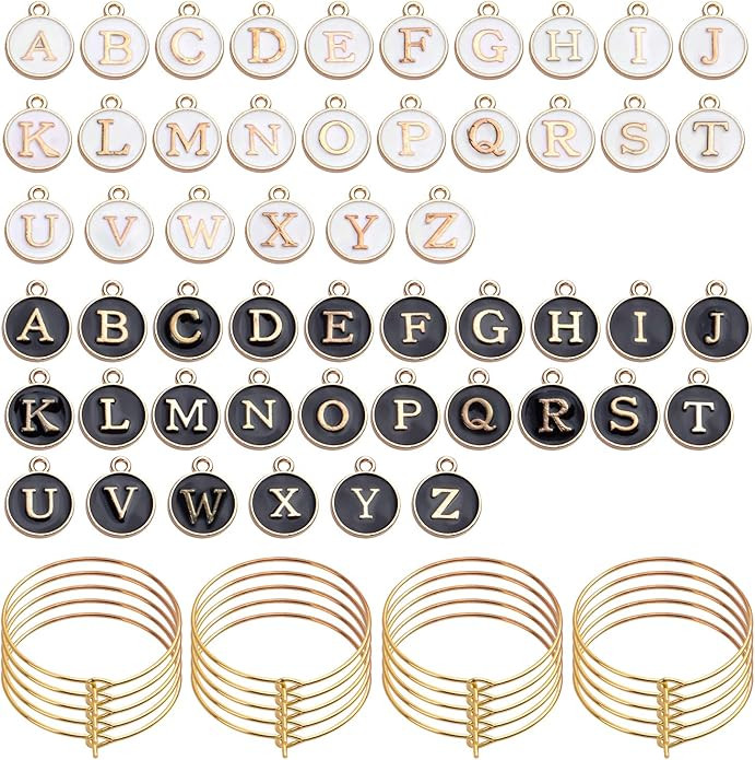 Aylifu 60pcs 25mm Wine Glass Charm Rings Earring Beading Hoop with 52pcs Black & White Letter Bea... | Amazon (US)