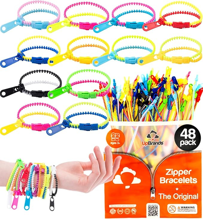UpBrands 48 Fidget Toys Friendship Zipper Bracelets 7 ½”, Party Favors for Kids, Sensory Bulk ... | Amazon (US)