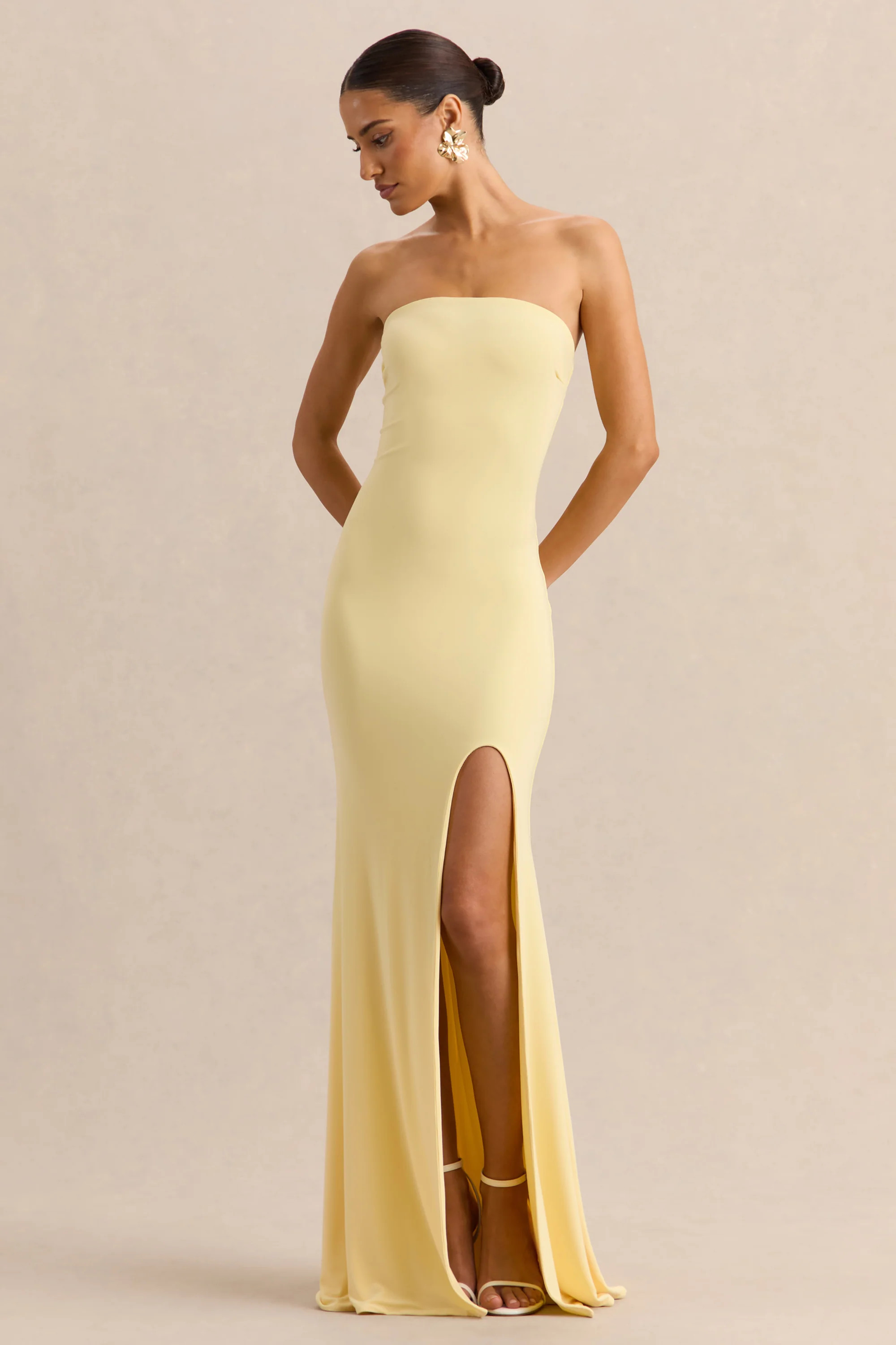 Melva | Lemon Bandeau Maxi Dress | Club L London