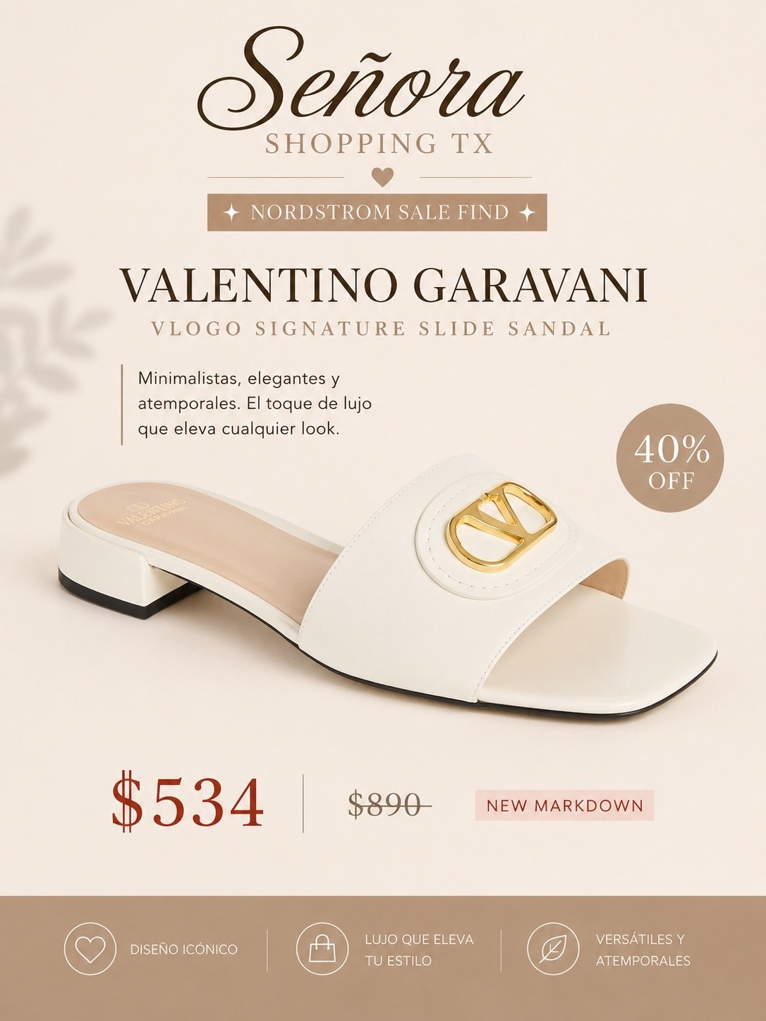 Un clásico de diseñador en sale 🤍✨

Valentino Garavani VLOGO Signature Slide SandalSale: $534Antes: $890
40% OFF

Minimalistas, elegantes y perfectas para elevar looks de verano, brunch o vacaciones.

#ValentinoGaravani #NordstromSale #DesignerSale #LTKFinds #SeñoraShoppingTX #SaleFinds

#LTKSaleAlert