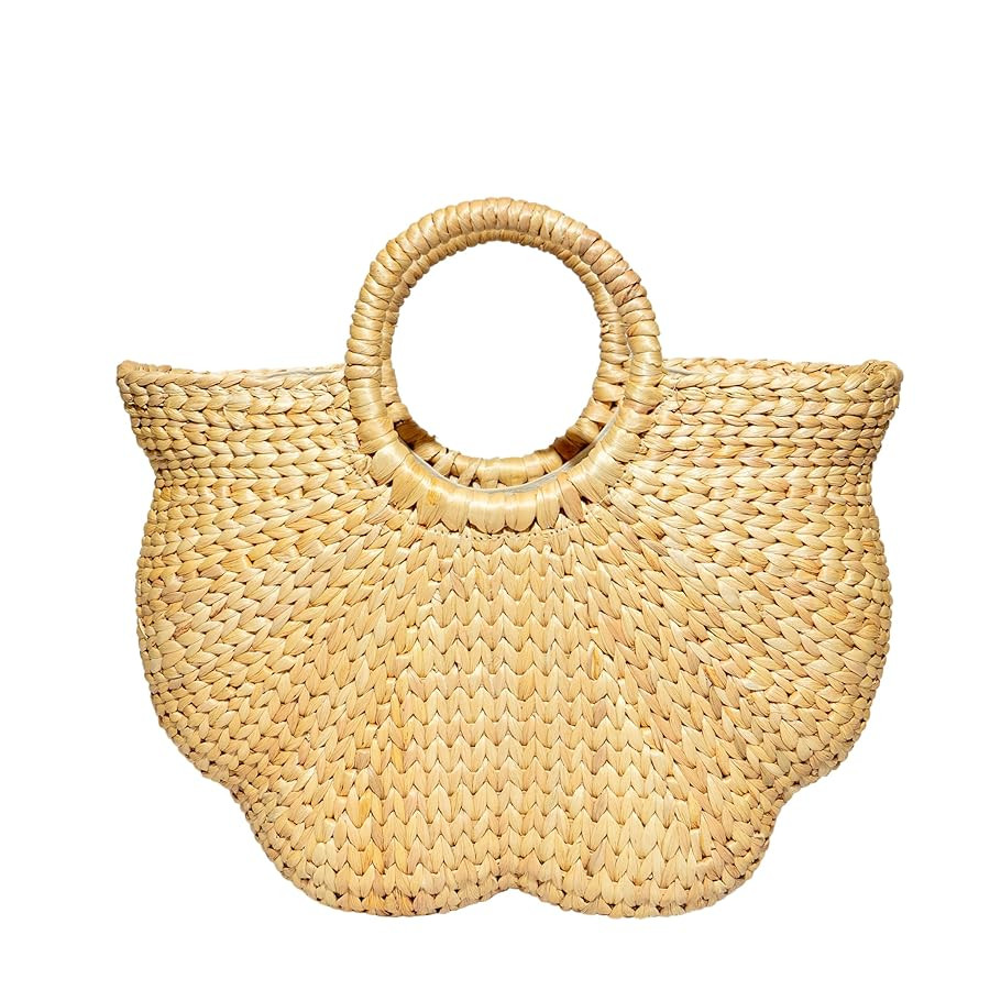 Summer Straw Bag, Rattan Bag For Womens Girls, Lotus Flower Shape Straw Handwoven Handbag With Ha... | Amazon (US)
