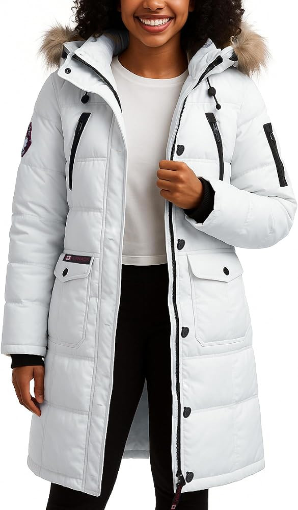 CANADA WEATHER GEAR Womens Long Puffer Coat - Heavyweight Wind Water Resistant Faux Fur Hood Park... | Amazon (US)