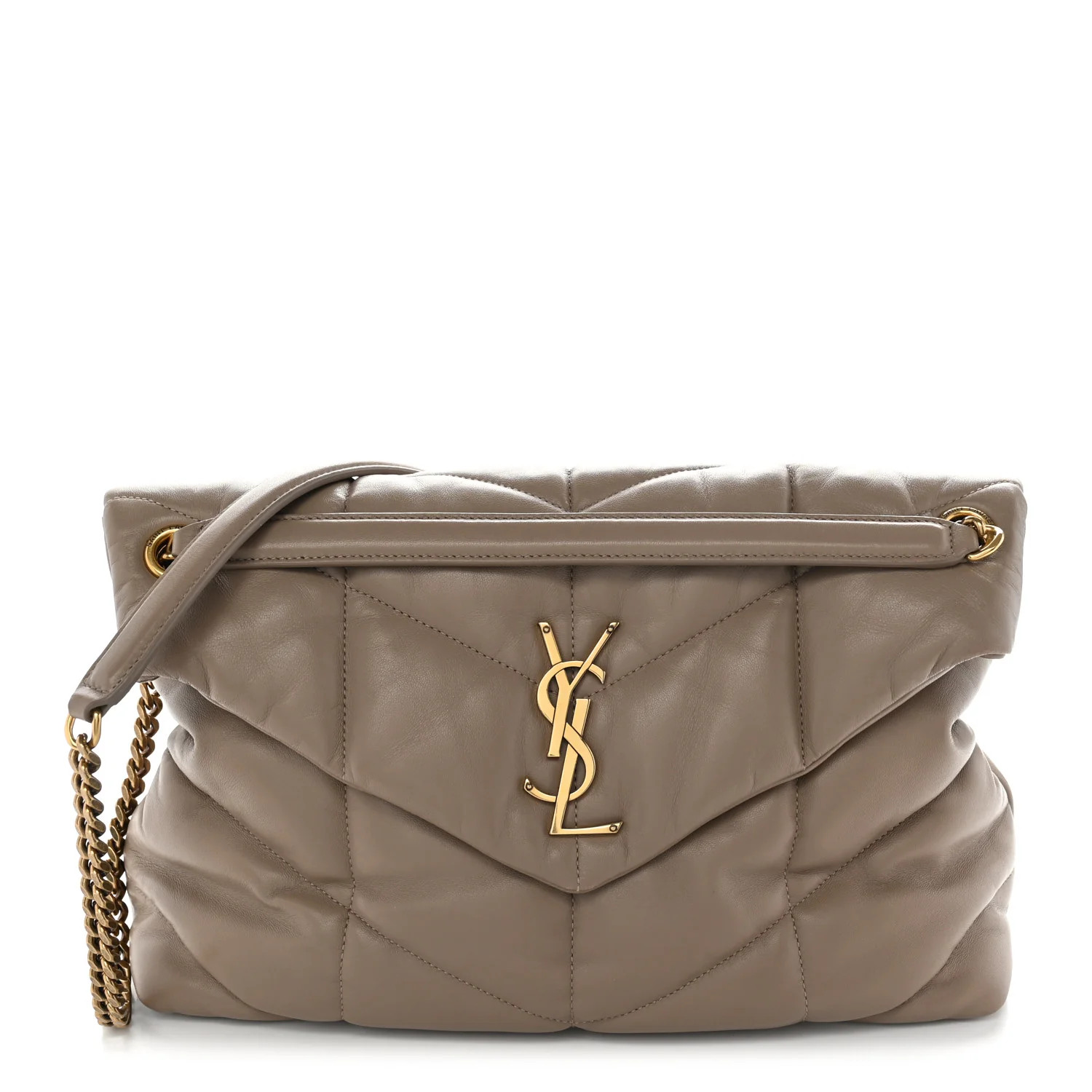 Saint Laurent Lambskin Quilted Medium Loulou Puffer Monogram Chain Satchel Dark Beige 1948032 | FASHIONPHILE (US)