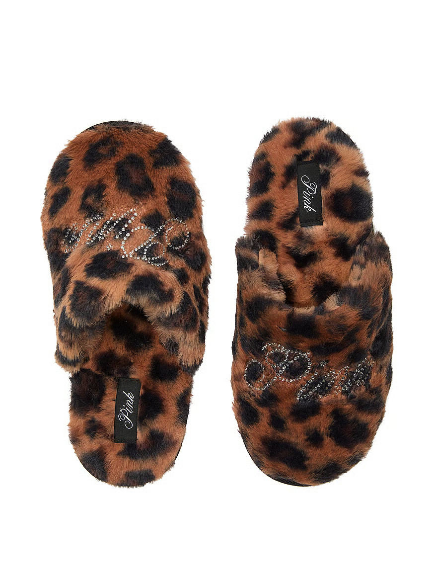 Buy Faux-Fur Closed-Toe Slippers, Bright Vermillion Bling Logo - Order Slippers online - Victoria... | Victoria's Secret (US / CA )