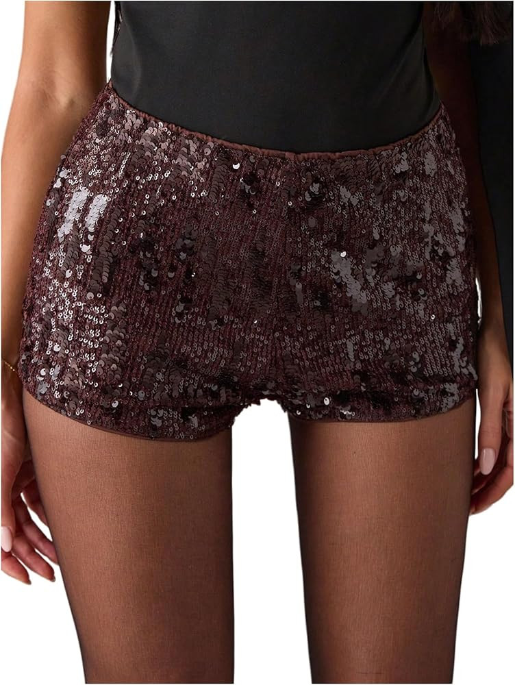 MakeMeChic Women's Glitter Sequin Micro Shorts Low Rise Straight Leg Party Y2K Mini Shorts | Amazon (US)