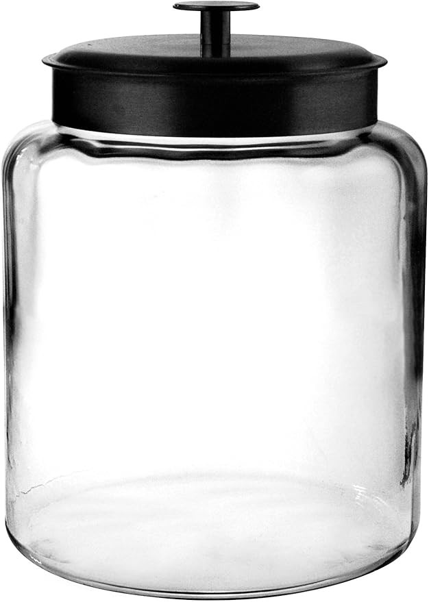 Anchor Hocking Montana Glass Jar with Fresh Sealed Lid, Black Metal, 2 Gallon - | Amazon (US)