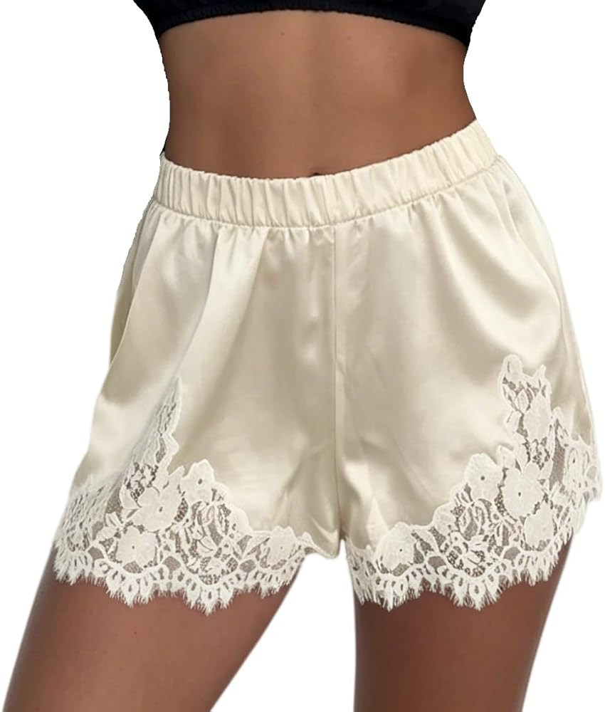 Satin Shorts for Women Elastic Waist Lace Slip Mini Shorts Pettipants Silk Boxer Short Lounge Sle... | Amazon (US)