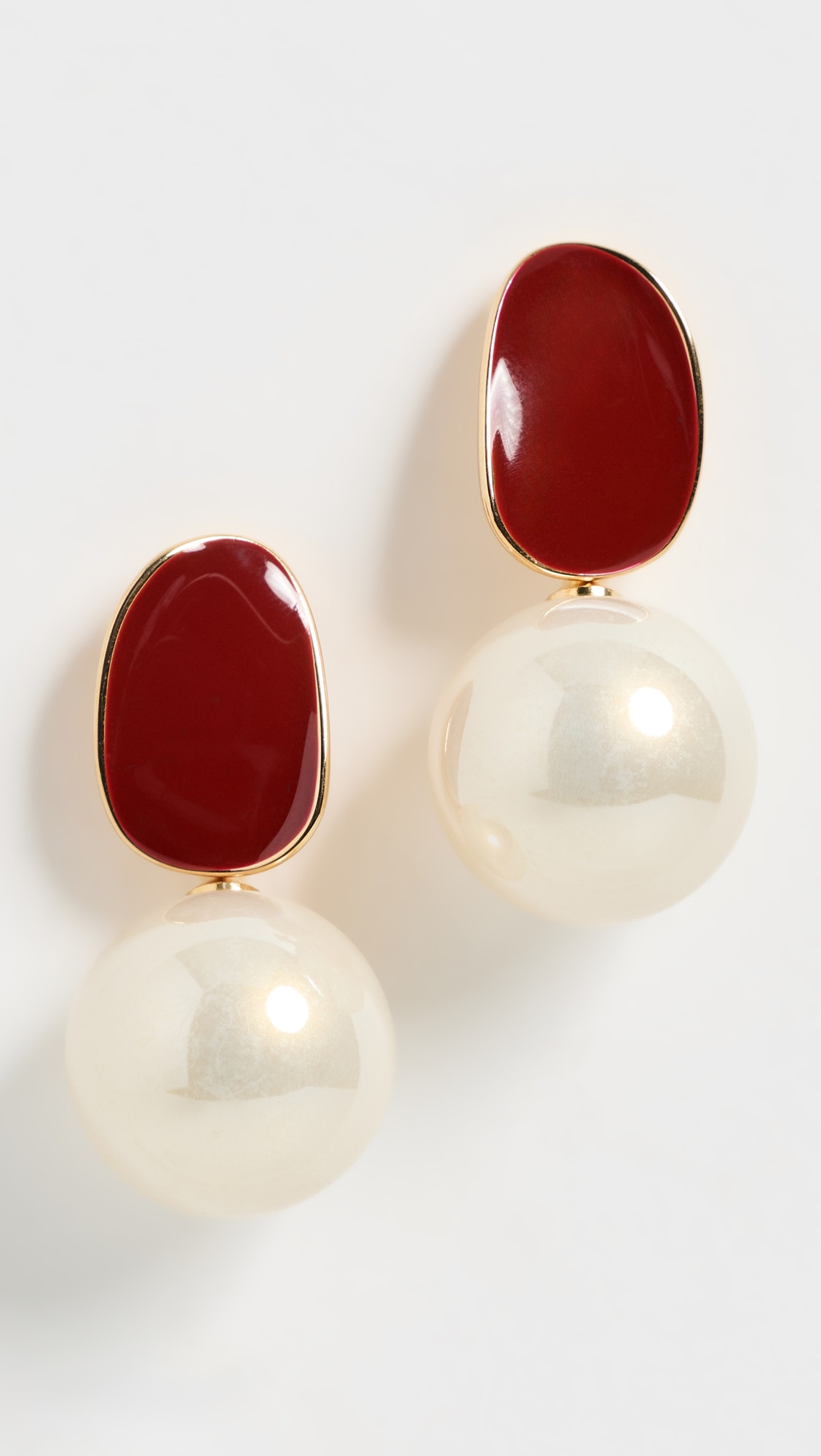By Adina Eden Colored Enamel Pearl Drop Stud Earrings Red One Size | Shopbop