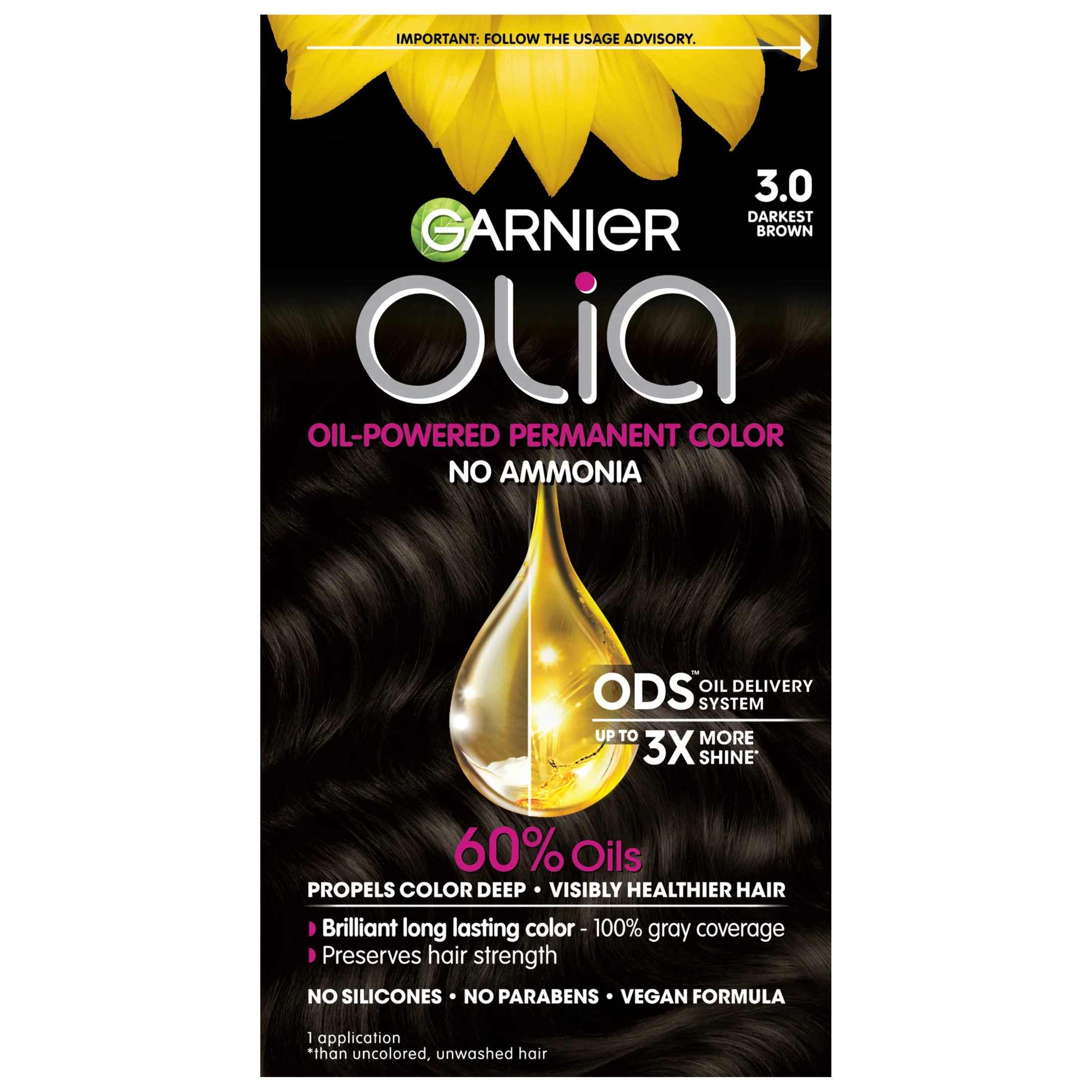 Garnier Olia Oil Powered Permanent Hair Color, 3.0 Darkest Brown | Walmart (US)