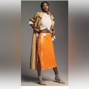 NWT Anthropologie size 12P neon paillette sequined midi skirt | Poshmark