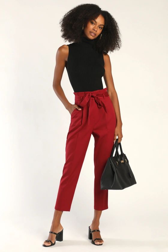 With Confidence Wine Red Paper Bag Waist Pants | Lulus (US)