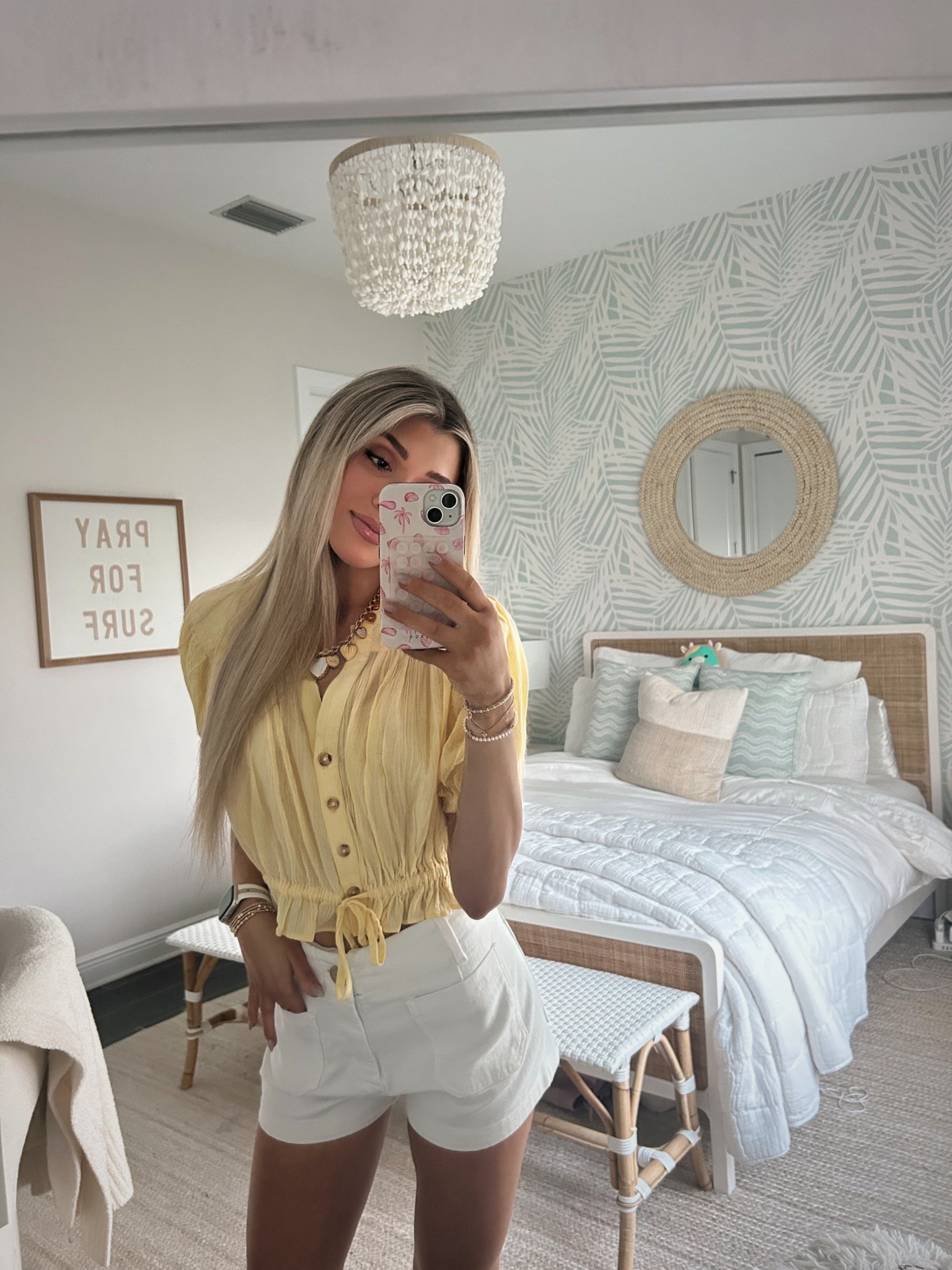 Feeling very spring/summer 💛🌼 Love this yellow top from Free People that comes in white as well. Perfect lightweight blouse! Paired it with these Maeve white shorts but would also be cute paired with regular denim! 

Sizing details
XS top
26 shorts - size up if you want longer 

#LTKStyleTip #LTKSeasonal