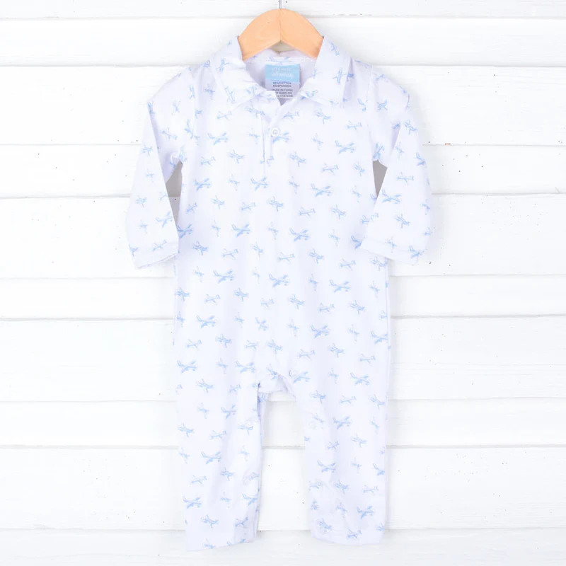 Airplane Print Polo Romper | Classic Whimsy