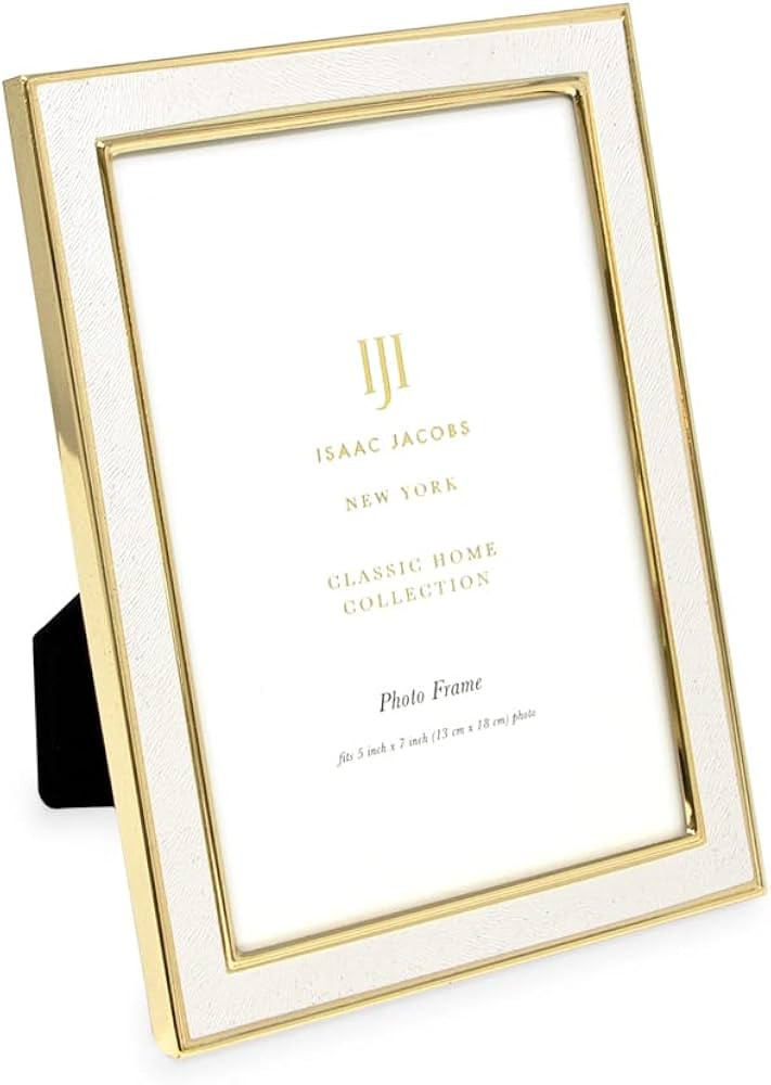Isaac Jacobs 5x7 White Textured Leather (Vertical & Horizontal) & Gold Metal Picture Frame, with ... | Amazon (US)