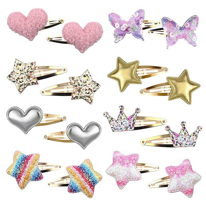 Gingbiss 8 Pairs/16 Pack Hair Clips for Girls, Star/Crown/Heart/Butterfly Shaped Kids Hair Barret... | Amazon (US)