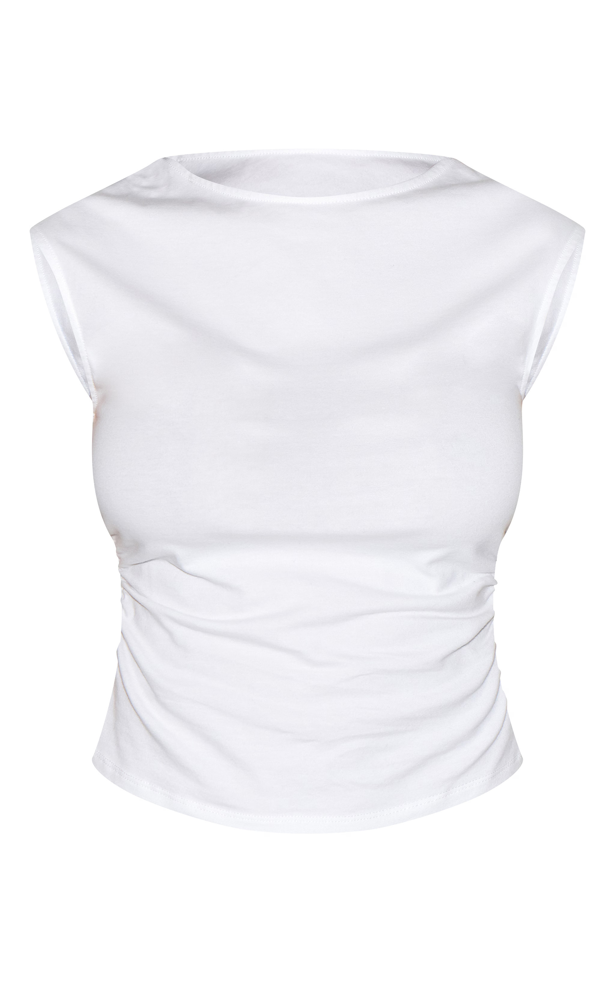 White Soft Cotton Ruched Side Sleeveless Top | Tops | PrettyLittleThing UK