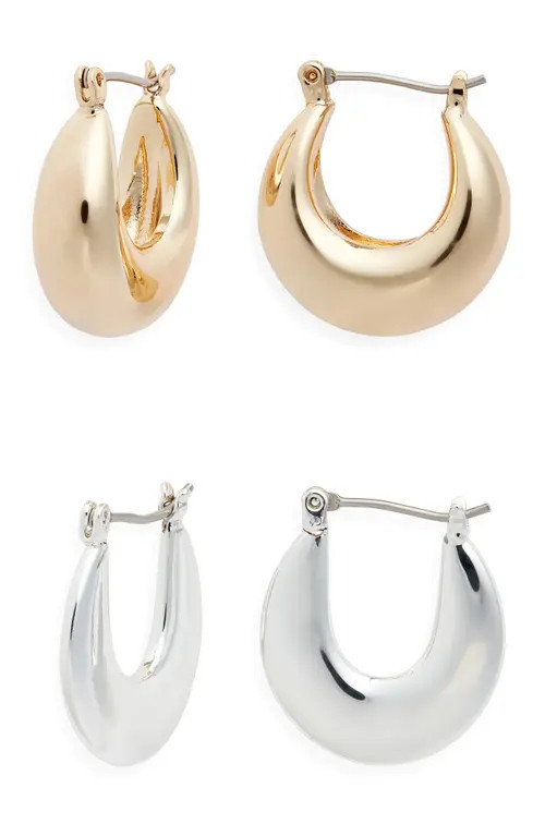 Ettika 2 Pairs of Mixed Metal Hoop Earrings in Gold And Silver at Nordstrom | Nordstrom