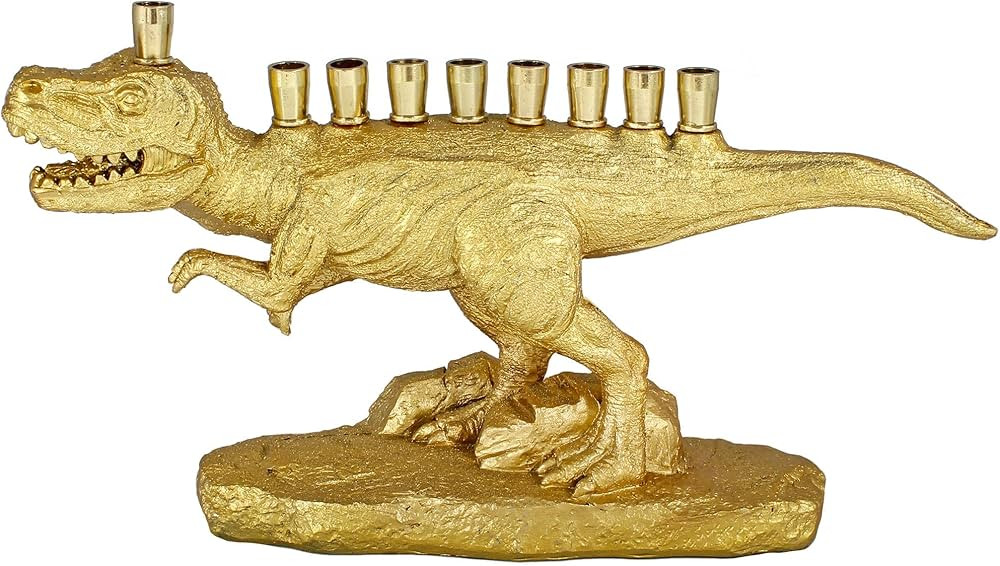 Zion Judaica Polyresin Dinosaur Hanukkah Menorah (Gold) with Brass Cups | Amazon (US)