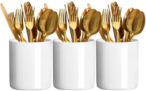 Utensils Holder, Caddy Cutlery Holder Silverware, Utensils Organizer Elegant white Porcelain, Spo... | Amazon (US)