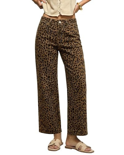luvamia Wide Leg Jeans Woman Trendy High Waisted Cheetah Print High Waisted Leopard Pants Ankle Length Western Outfit for Women Brown Jeans Stretch Trendy Fall Brown Cheetah Size Large 12 to 14 | Amazon (US)