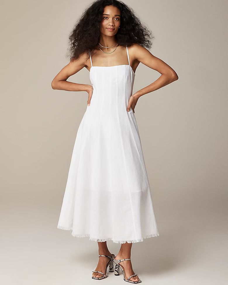 Shop this lookbest seller4.7(18 REVIEWS)Seamed flare midi dress in linen blend$168.00WhiteSelect ... | J.Crew US