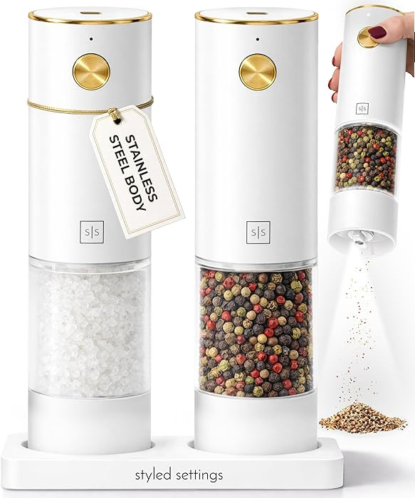 White Electric Salt and Pepper Grinder Set \u2013 Automatic Salt and Pepper Grinder Set with USB ... | Amazon (US)