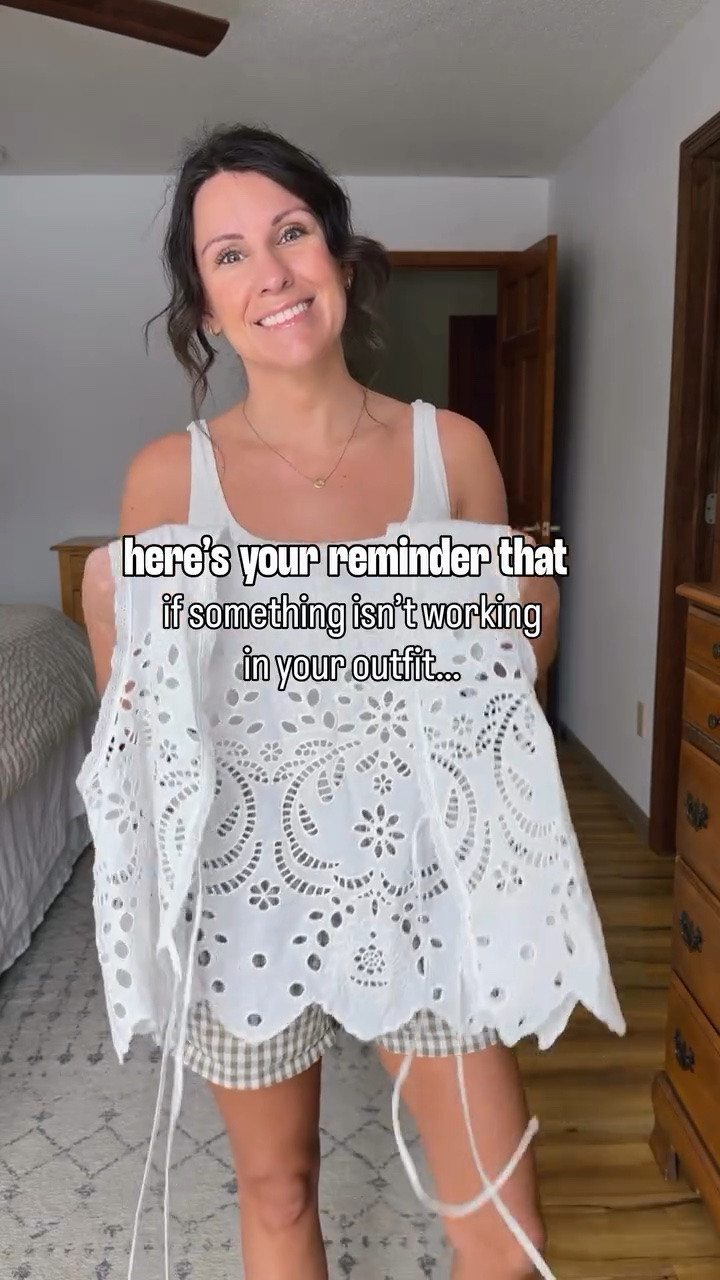 just a reminder that you’re allowed to alter your clothes! these strings were driving me crazy so I just…cut them off🤷🏽‍♀️✂️

other quick fixes to try:
✨ crop a top that’s too long
✨ remove bulky tags
✨chop off pants that are too long
✨ knot a too-long hem (skirt or shirt)
✨ safety pin a baggy waist

what quick fix always works for you?

small in my white tank, small in my white eyelet tank, xs in my green gingham boxer shorts. My birk sandals are size 36. 

My crossbody is older so linked similar

#clothingalterations #fashiontips #ginghamboxers #boxershortsoutfit #easymomstyle

#LTKPetite #LTKootd #LTKSeasonal