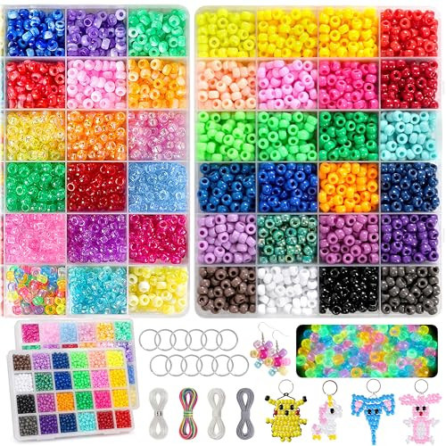 4300Pcs Pony Beads Kit for Bracelets Jewelry Making, 41 Colors Plastic 6×9mm Pony Beads Set Bulk, Friendship Beads for Keychains, Necklaces, DIY Crafts Gifts (100pcs Per Color) | Amazon (US)