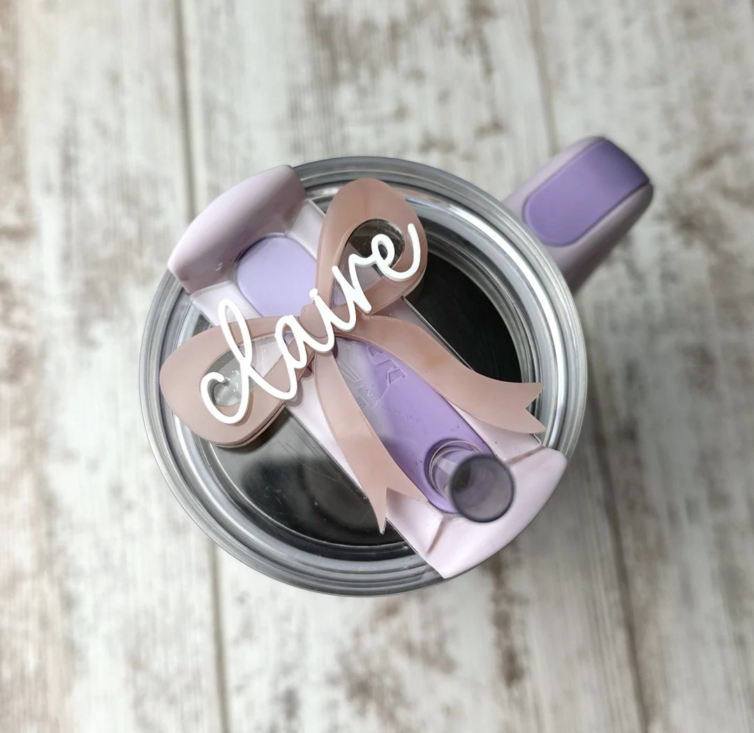 Personalized Coquette Bow Tumbler Nameplate, Water Bottle Topper With Bow, 30oz. 40 Oz. Accessori... | Etsy (US)