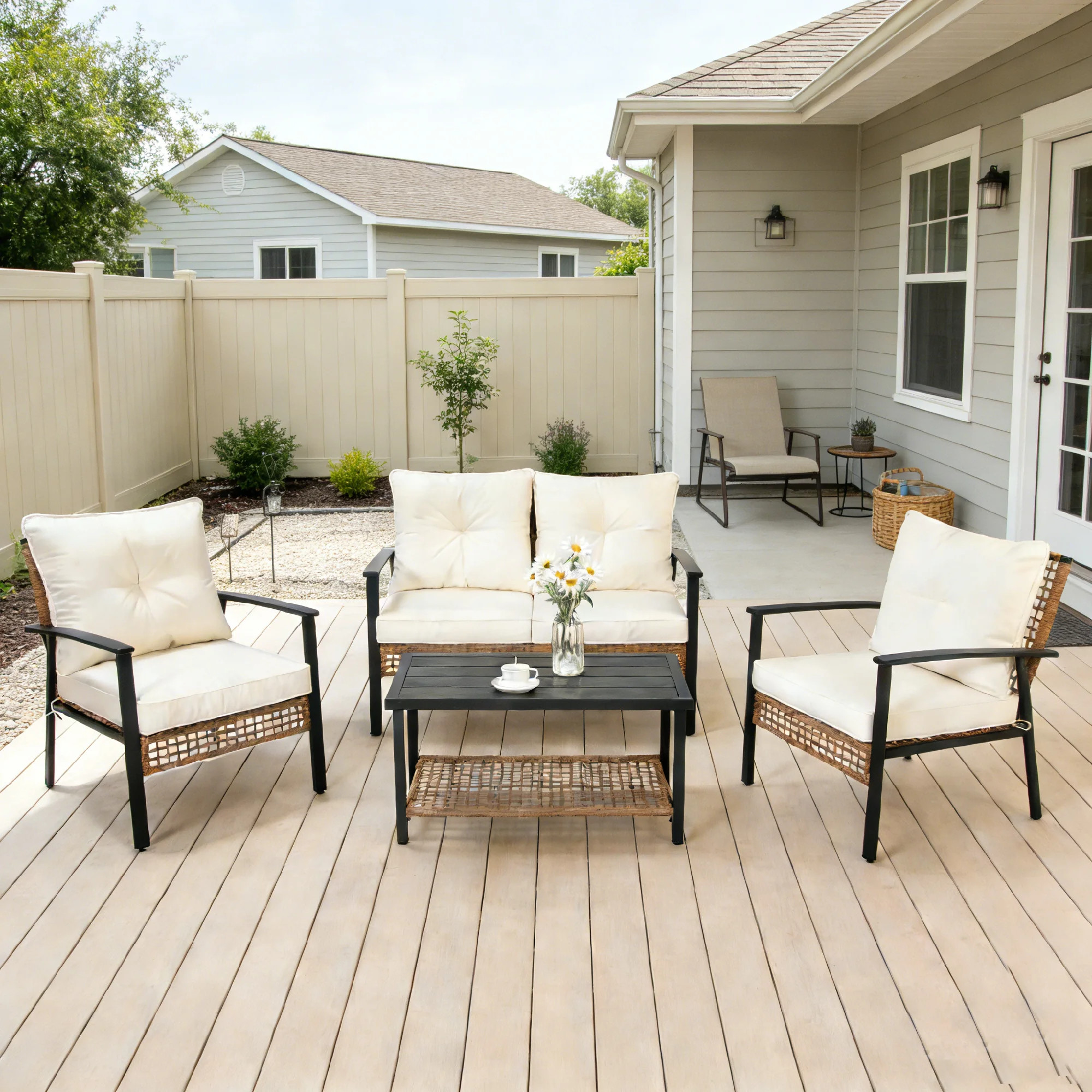 LAUSAINT HOME 4-Piece Outdoor Patio Conversation Set, All-Weather PE Rattan Furniture with Lovese... | Walmart (US)