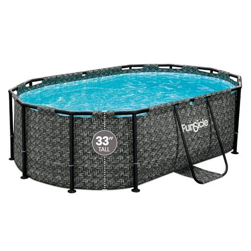 Funsicle Oval Oasis Designer 9' 10" x 6' 7" x 33" Above Ground Swimming Pool, with FiltraBoost 400 GPH Filter Pump with AutoSkimmer, Type I Filter Cartridge & Repair Patch, Dark Herringbone | Amazon (US)