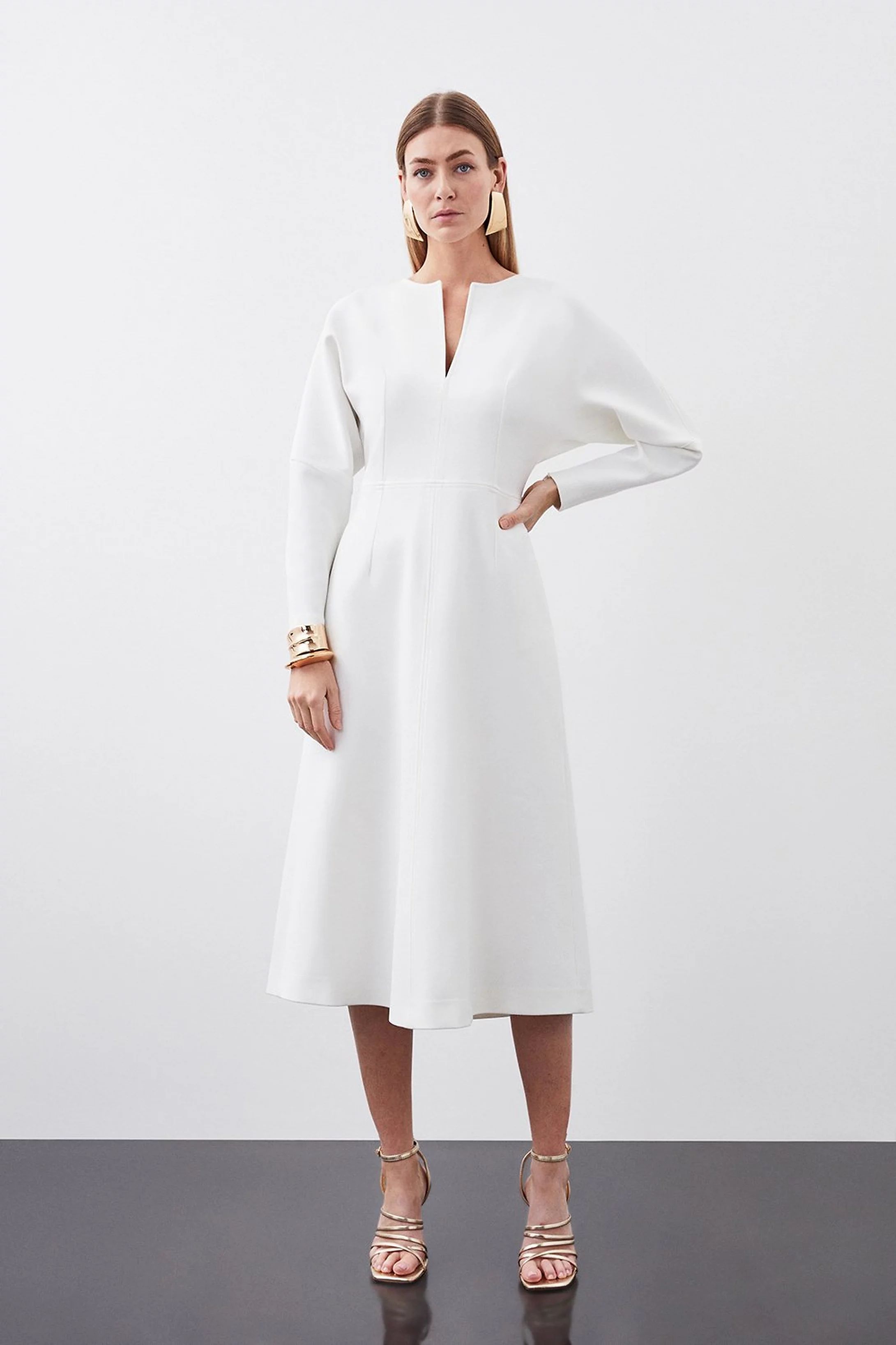Structured Crepe Tailored Keyhole Rounded A Line Midaxi Dress | Karen Millen US