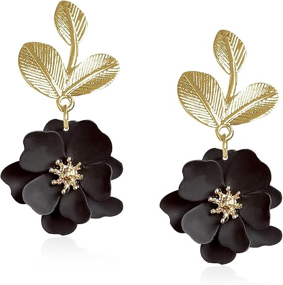 Metal Flower Dangle Earrings for Women Cute Gold Leaf Fairy Statement Summer Refreshing Seaside I... | Amazon (US)