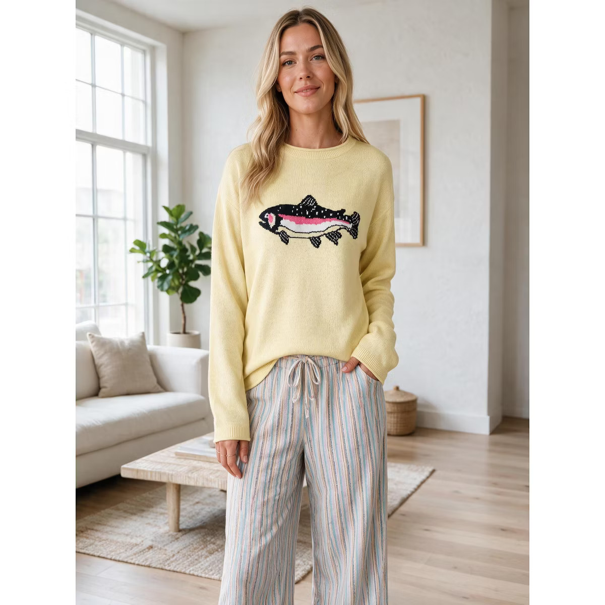 Imily Bela Womens Crew Neck Long Sleeve Knit Pullover Sweater Fish Graphic Loose Fit Top Brown XXL | Target
