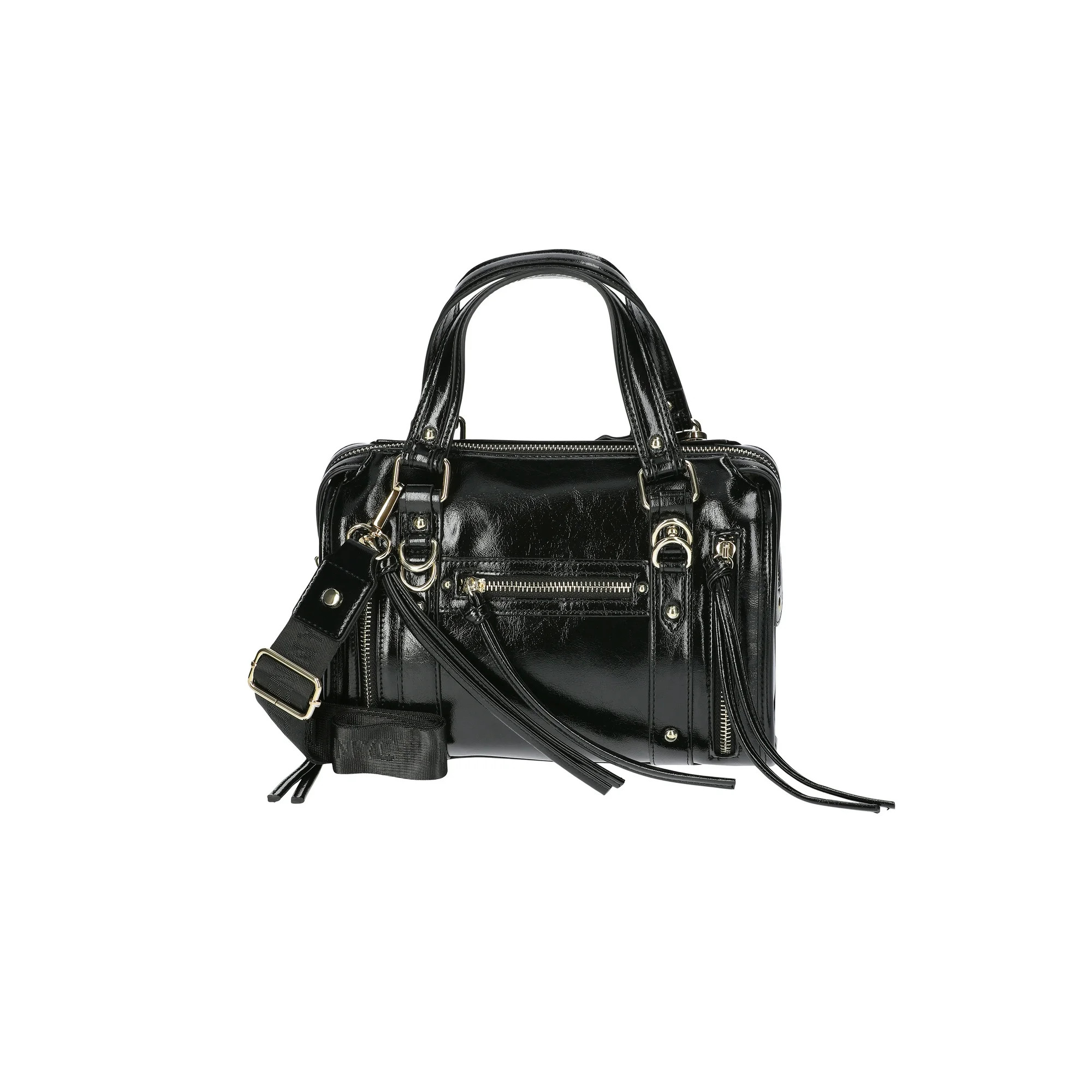 Madden NYC Women's Soft Zipper Satchel Handbag, Black Shine | Walmart (US)