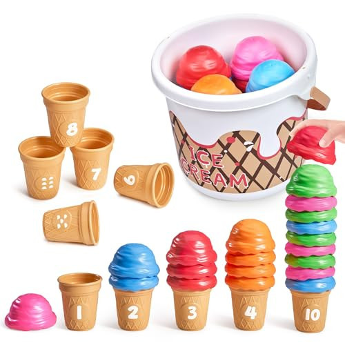 JoyCat Ice Cream Preschool Learning Activities Counting and Color Sorting Set Stacking Toys for Kids 1-5, Educational Fine Motor Skills Toys, 30PCS Math Manipulatives, Easter Basket Stuffers | Amazon (US)