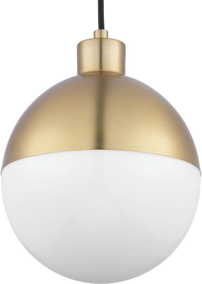 Globe LED Collection 1-Light Opal Glass Mid-Century Modern Pendant Light Brushed Bronze | Amazon (US)