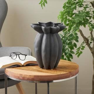 Litton Lane 12 in. Black Speckle Textured Ceramic Decorative Vase with Tulip Style Opening 045405... | The Home Depot