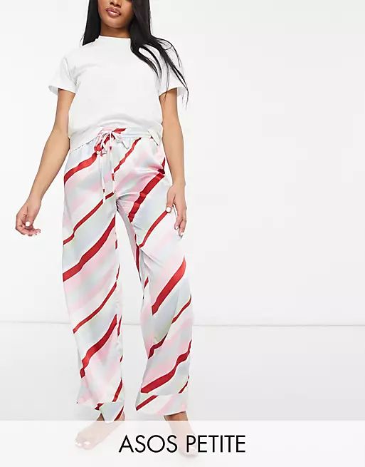 ASOS DESIGN Petite mix & match satin candy stripe pyjama trouser in multi | ASOS (Global)