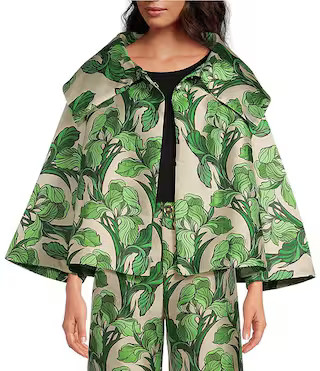 Buru Grace Printed Brocade Oversized Point Collar 3/4 Sleeve Cropped Coat | Dillard's | Dillard's