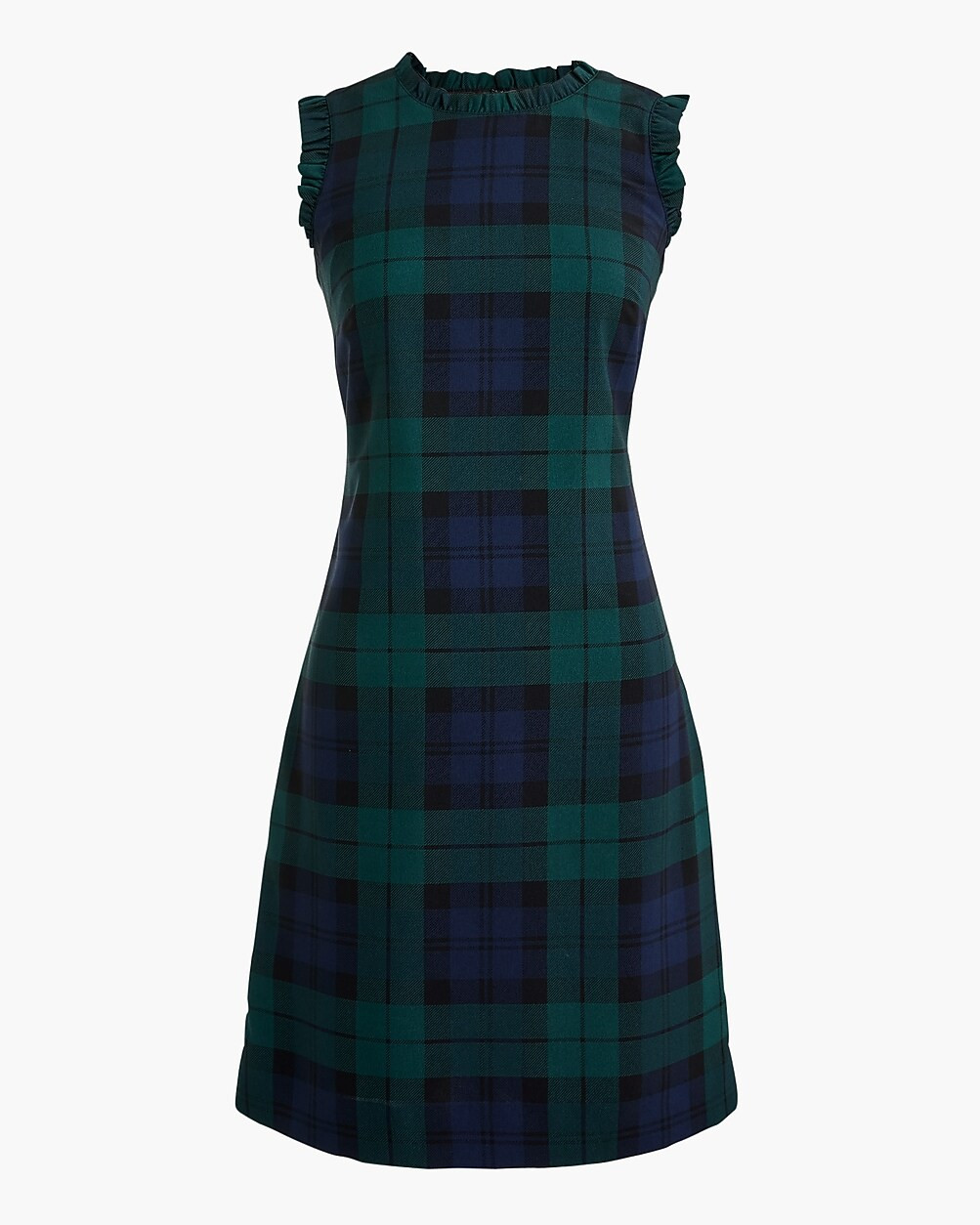Black Watch plaid ruffle-neck suiting dress | J.Crew Factory