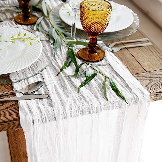White Gauze Table Runner Cotton, Wedding Decorations Rustic Theme Cheesecloth Table Runner, Chees... | Amazon (US)