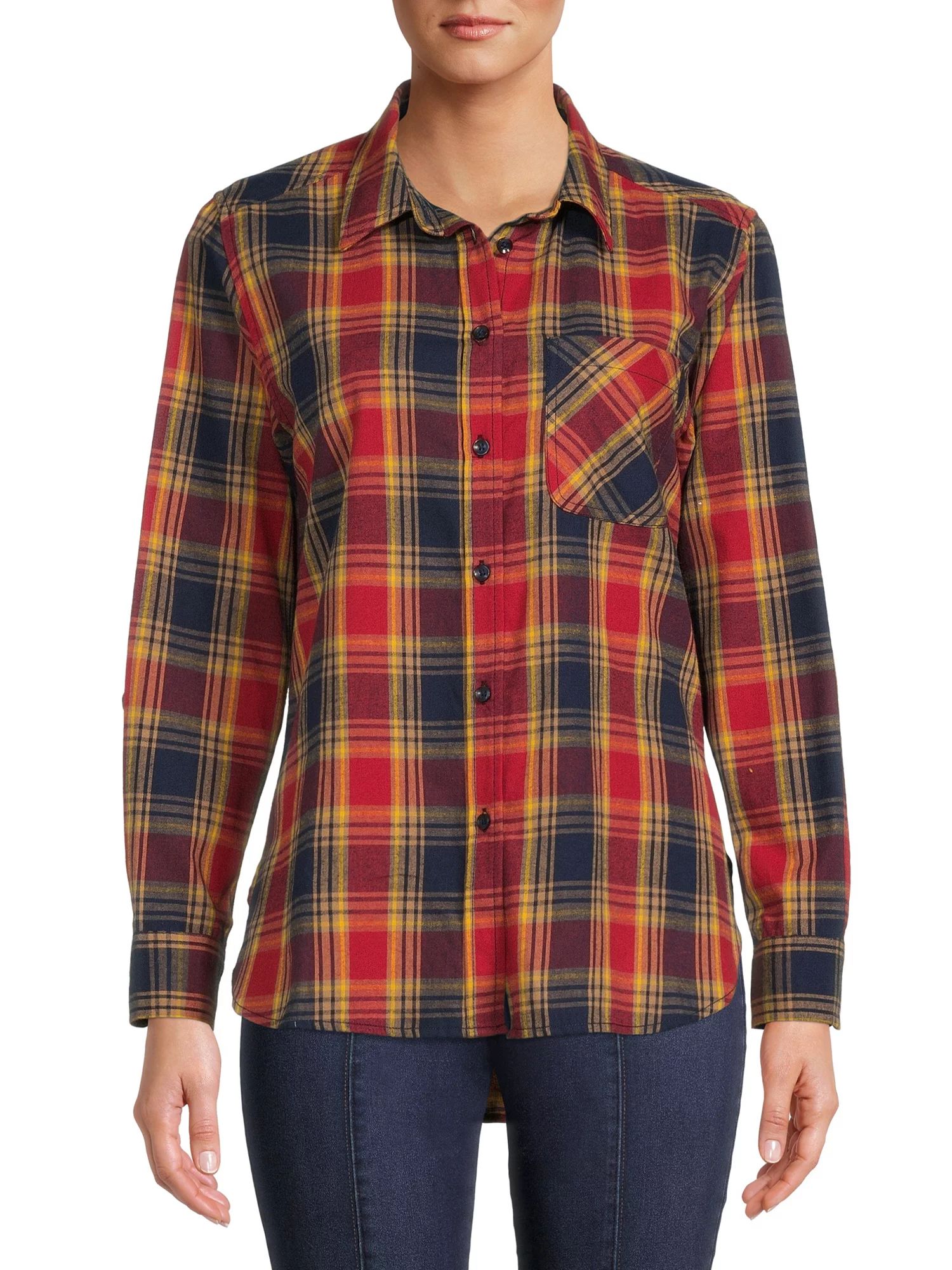 Time and Tru Women's Plaid Button Front Shirt | Walmart (US)