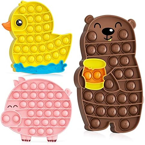 3 Packs Push Bubbles Fidget Toys Poppers Sensory Toy with Alphabet, Duck Pig Bear Silicone Anxiet... | Amazon (US)