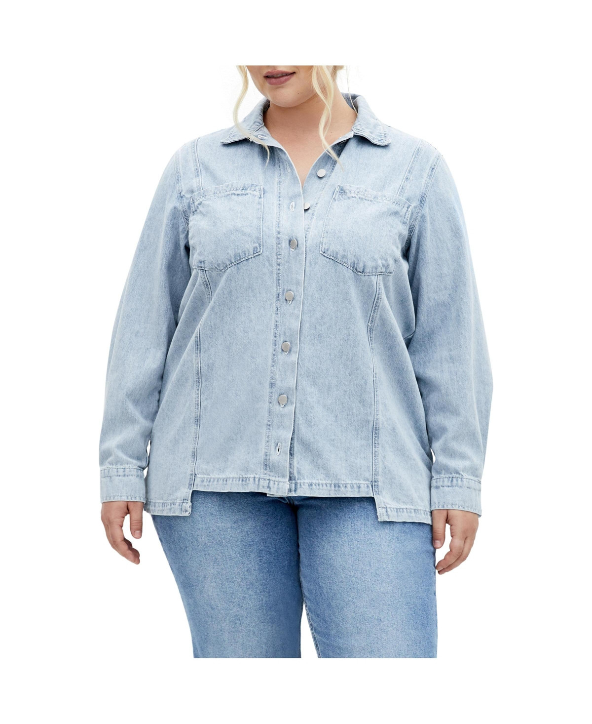 City Chic Plus Size Liv Denim Shirt - Denim mid | Macy's