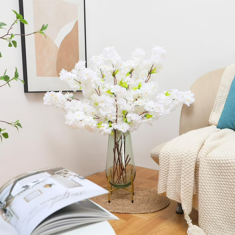 Artificial Cherry Blossom Decor 42.52 Inches Long Stems 4pcs Faux Spring Peach Silk Flowers Bouqu... | Walmart (US)