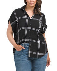 Plus Textured Plaid Button Up Shirt | Short Sleeve Tops | Marshalls | Marshalls