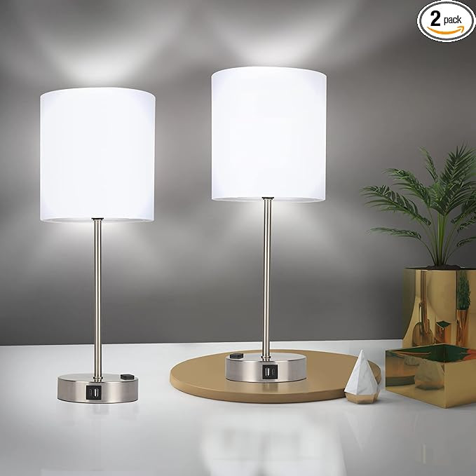 YAMEIWAN Bedside Lamps Set 2, 3 Way Full Dimming lamp for Lamps with USB Ports, Type-C and AC Out... | Amazon (US)